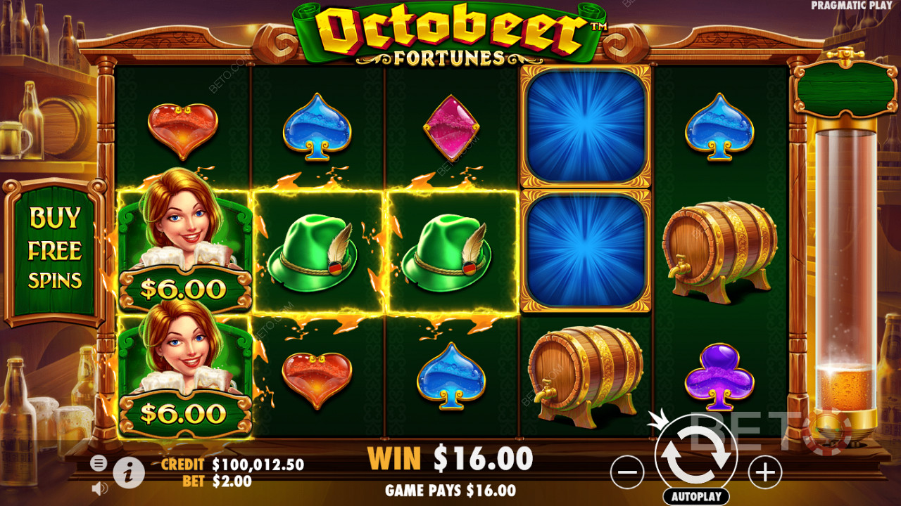金錢符號甚至經常出現在 Octobeer Fortunes 老虎機的基礎遊戲中