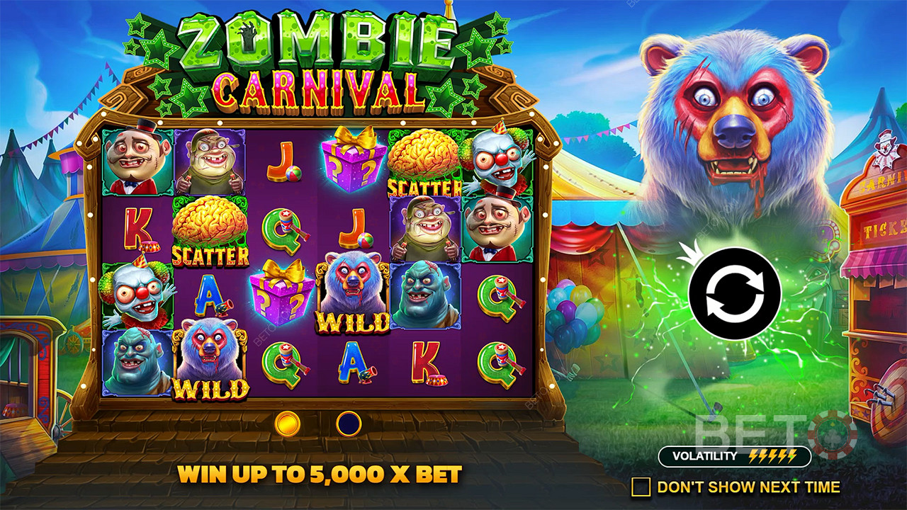 在 Zombie Carnival 老虎機中贏得高達 5,000 倍賭注