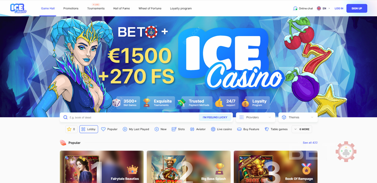 ICE Casino 網站導航和界面易於使用