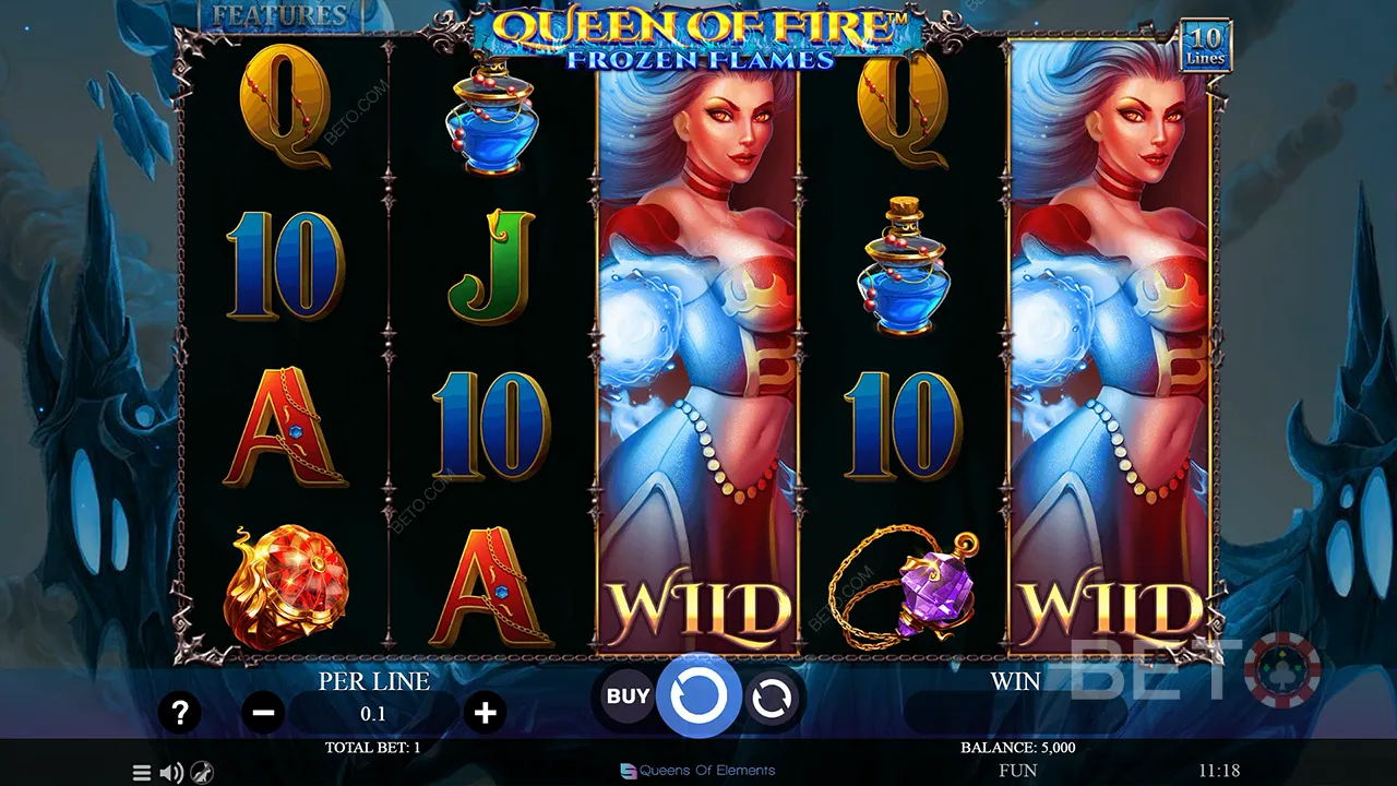 Queen of Fire – Frozen Flames 視訊老虎機的遊戲玩法